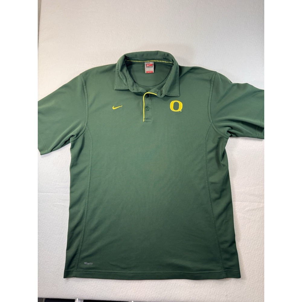 Nike Team Mens Oregon Ducks Polo XL Green Nike-FIT Short Sleeve Vintage Logo EUC
